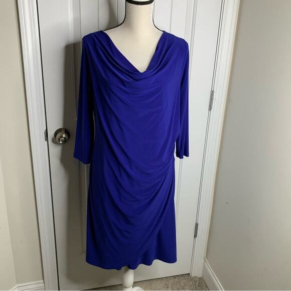 Clara Sun Woo blue ruched drape dress size‎ large career office - Picture 1 of 7
